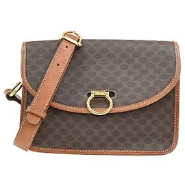 Céline Celine Vintage Macadam Lona e Couro Marrom
