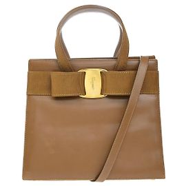 Sac à main Vara Bow convertible en cuir Salvatore Ferragamo - Petit Marron
