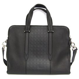 Salvatore Ferragamo Gancini Leather Briefcase/Shoulder Bag Black