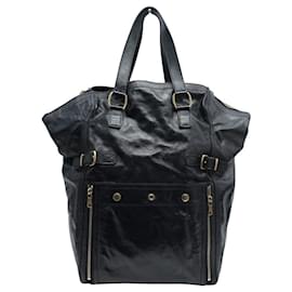 YVES SAINT LAURENT DOWNTOWN GM 172452 BLACK PATENT LEATHER TOTE BAG Black