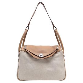 Hermès BOLSA HERMES LINDY 30 2008 EM CANVAS E COURO SWIFT BEGE Bege