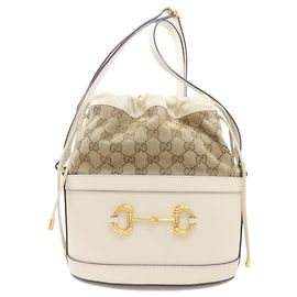 Sac seau Horsebit Gucci Marron Blanc