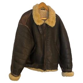 Autre Marque Brown leather aviator jacket with shearling collar Brown