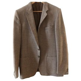 Autre Marque Brown checkered tweed blazer jacket Brown