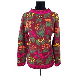 Kenzo Jungle bordeauxfarbener Pullover mit Blumen 1980er Mehrfarben Bronze