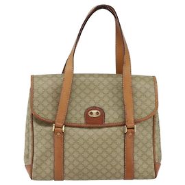 Céline Bolsa de mão vintage Macadam em lona e couro Celine Bege