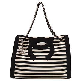 Chanel Chain Tote Bag Black White