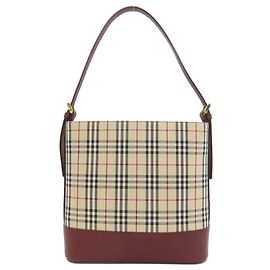 Burberry One-Shoulder Check Nova Canvas Shoulder Bag Beige Dark red