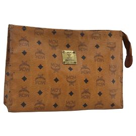 MCM Logogram Vicetos Pochette en Cuir PVC Marron Or Auth 162043 Marron Doré