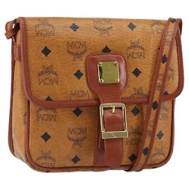 Bolsa de Ombro MCM Logogram Vicetos PVC Marrom Dourado Auth 163259 Marrom Dourado