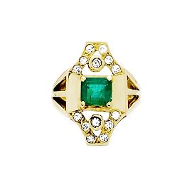Autre Marque Yellow gold ring, emerald and diamonds. Other