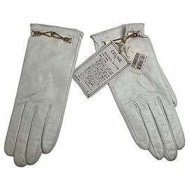 Céline Vintage Celine Paris Lederhandschuhe Weiß Weiß