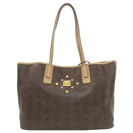 Borsa Tote MCM Logo Beige e Marrone Scuro PVC Beige Marrone scuro