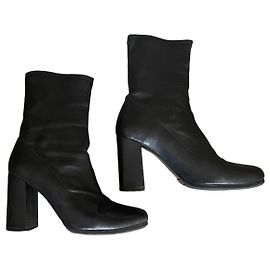 Black Uterque stretch leather boots size 38 Black