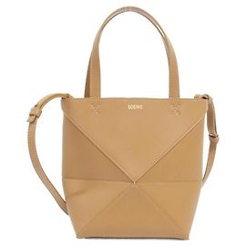Borsa Tote Pieghevole Loewe Puzzle in Pelle di Vitello Marrone Beige