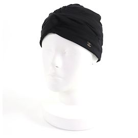 Chanel COCO Mark Silk Turban Hat Black