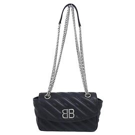 Bolsa de ombro de couro redonda BB Balenciaga Preto