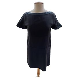 Chloé Oversized Silk and Wool Dress Navy Blue Black Navy blue