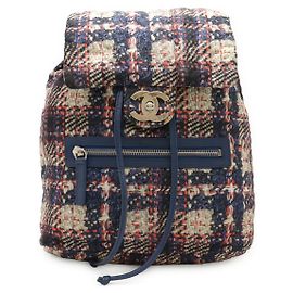 Chanel Tweed-Print Nylon-Rucksack Blau