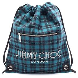 Jimmy Choo Logo Studs Canvas Leather Backpack Green