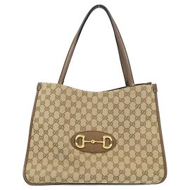 Gucci Horsebit 1955 GG Canvas Ledertasche Braun Beige