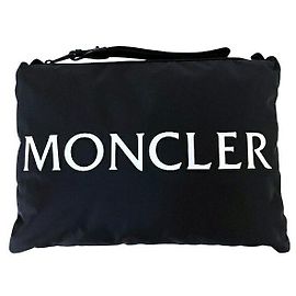Moncler Double Laptop Case Nylon Leather Down Clutch Bag Black
