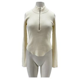 Gestuz Weißer Cordpullover mit Reißverschluss Weiß