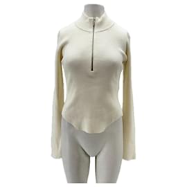 Gestuz Pull cotelé blanc à zip Blanc