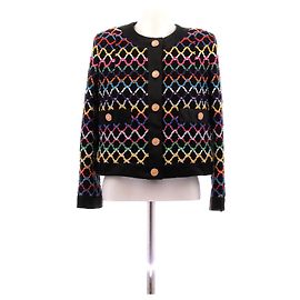 Jaqueta curta Chanel multicolorida de algodão com botões de logo dourados Multicor