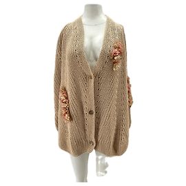 Autre Marque Cardigan oversize beige à fleurs brodés Beige