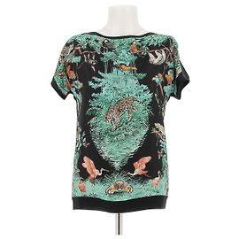 Hermès T-shirt nera stampata in seta Multicolore