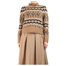 Veronica Beard Pull à col montant en fair isle beige - taille S Marron