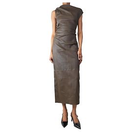 Staud Robe froncée en cuir marron Phare - taille S Marron