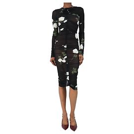 Magda Butrym Robe midi en mesh noir à fleurs froncées - taille UK 6 Noir