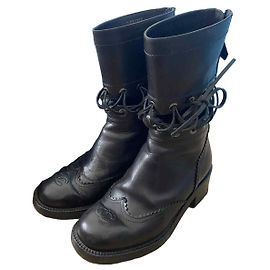 Botas Chanel de cuero negro Negro