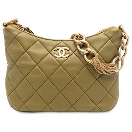 Chanel Grünes Paris Dakar Hobo aus gestepptem Lammleder mit gemischter Kette Grün Olivgrün