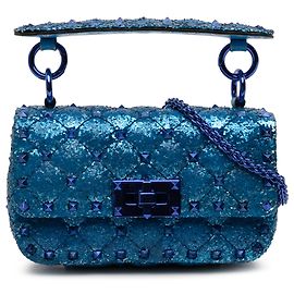 Borsa Valentino Mini Glitter Rockstud Spike blu Blu