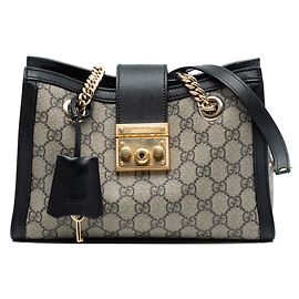 Gucci Brown Small GG Supreme Padlock Tote Brown Beige