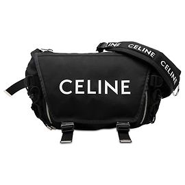 Céline Celine Black Medium Nylon Logo Trekking Messenger Bag Black