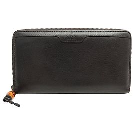 PORTAFOGLIO GUCCI 339181 LONG ZIP BAMBU IN PELLE GRAIN MARRONE Marrone