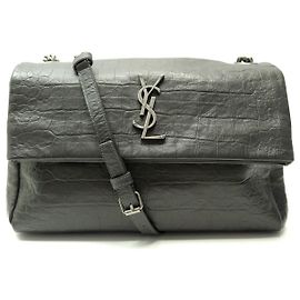 SAINT LAURENT NIKI MEDIUM 438176 ANTHRACITE CROCODILE-STYLE LEATHER HANDBAG Dark grey