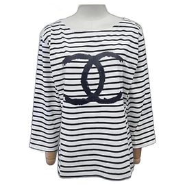 T-shirt Chanel Uniform a righe in cotone bianco e nero Nero