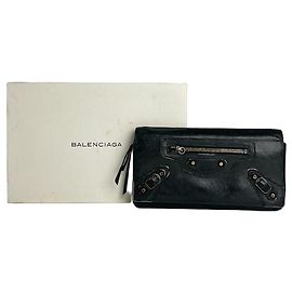 Vintage Balenciaga City Bag Design Leather Wallet Black Navy blue