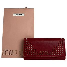 Vintage Miu Miu Studded Leather Wallet Red Red