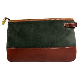 Vintage Loewe Madrid Wildleder-Clutch grün braun Grün