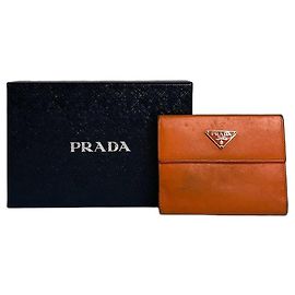 Vintage Prada Triangle Leather Wallet Orange Orange