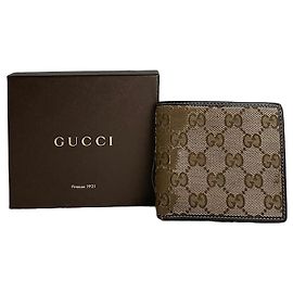 Portafoglio in pelle pieghevole vintage Gucci monogramma beige e marrone Beige