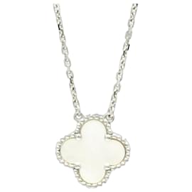 Van Cleef & Arpels Vintage Alhambra 18K White Gold Pendant Necklace Silvery