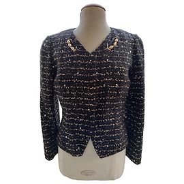 Blumarine Black and Gold Tweed Jacket with Sequins Multiple colors
