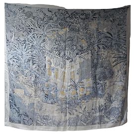 Hermès 'Faubourg Tropical' Cashmere Schal Weiß Blau Beige